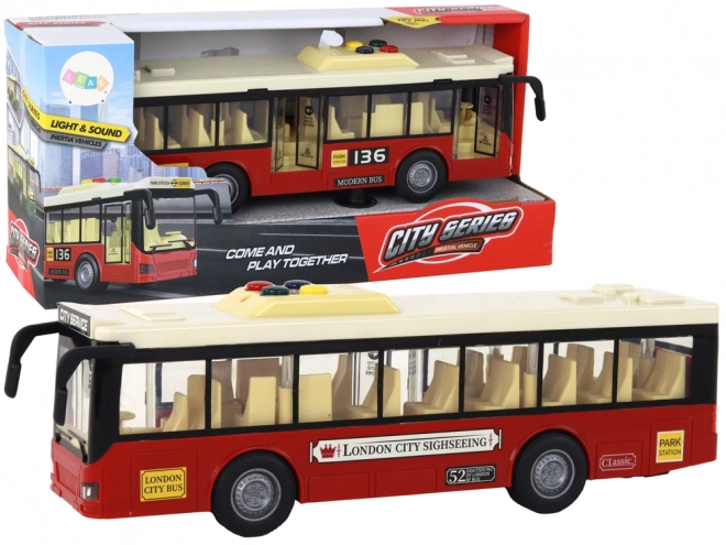 Červený městský autobus na baterie se světly a zvuky 1:16
