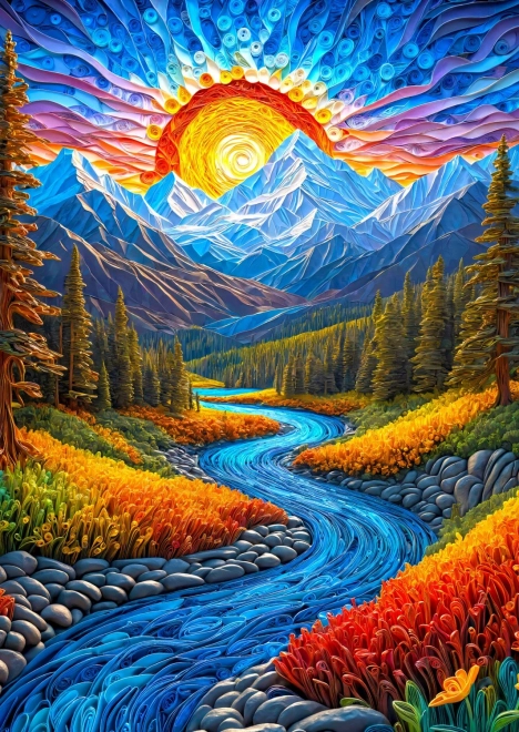 Puzzle Východ slunce nad krajinou 1000 dílků