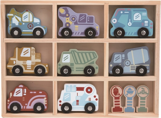 Sada dřevěných autíček s poličkou 2Kids Toys