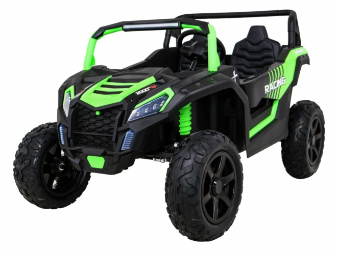 Silná závodní čtyřkolka buggy pro 2 děti Zelená + Střídavý motor + Nafukovací kola + LED audio