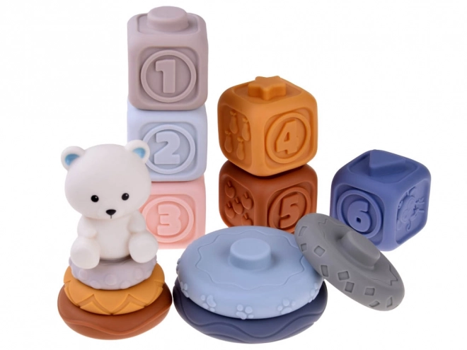 Měkké gumové senzorické bloky pyramidové puzzle s medvídkem ZA4819