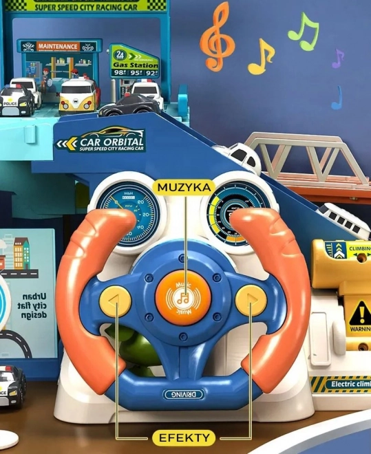 Woopie garáž s interaktivním volantem a 4 auty