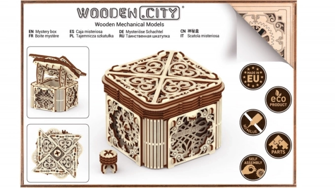 Dřevěný mechanický puzzle Tajemná schránka