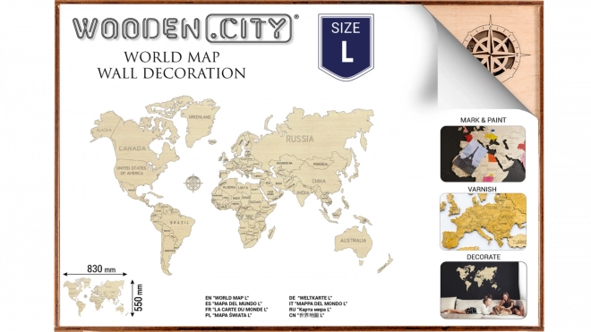 Dřevěná mapa světa WOODEN CITY velká