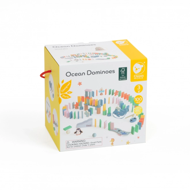 Dřevěné domino mořská zvířata Montessori 100 ks