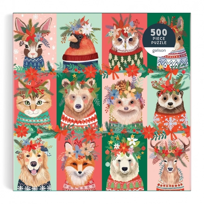 Galison Puzzle Vánoční chlupáči 500 dílků
