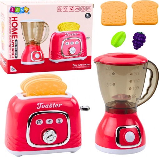 Kuchyňský hrací set: Toustovač a mixér s efekty, růžový