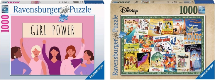 Ravensburger sada 2× puzzle 1000 dílků – Disney Vintage Movie Posters a Girl Power