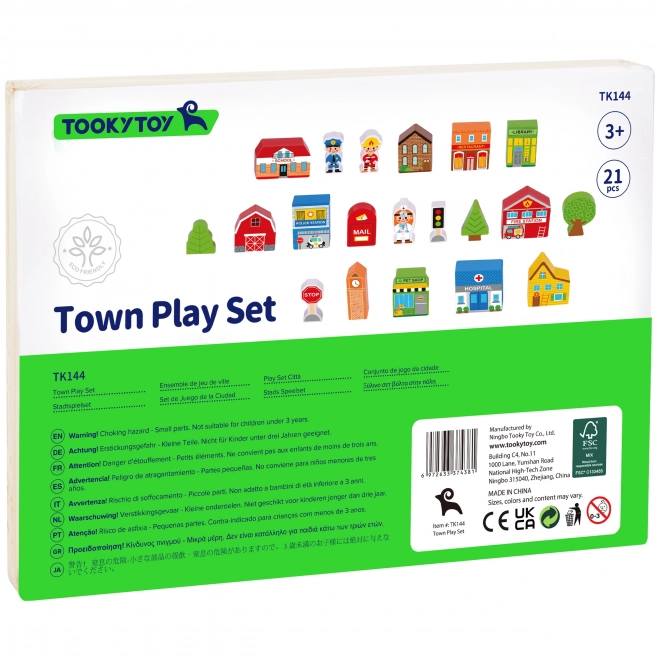 Dřevěná sada budov a figurek Město od Tooky Toy