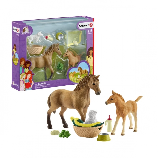 SCHLEICH Horse Club® 42432 Set hříbě a Quarter kůň se štěňátkem a doplňky