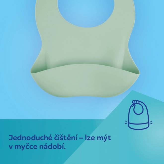 Canpol babies Silikonový bryndák s kapsou DOTS – zelený
