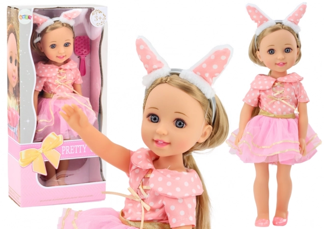 Růžové šaty pro panenky Kartáč na dlouhé vlasy 38 cm
