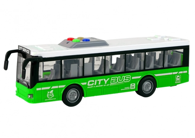 Interaktivní autobus zelený na baterie s frikčním pohonem 1:16 – Zelený