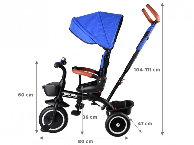Dětská tříkolka Tiny Bike 3v1 s otočnou sedačkou a stříškou – Modrá