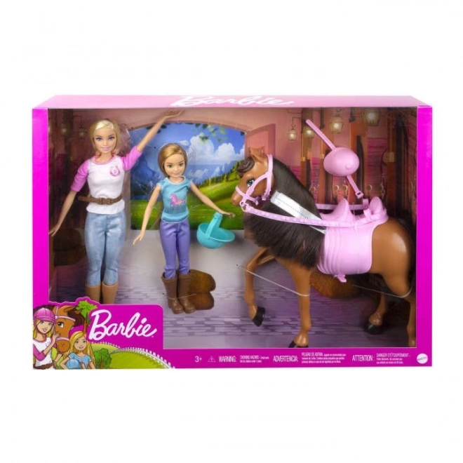 Panenky Barbie Lekce jízdy na koni 2 panenky a kůň