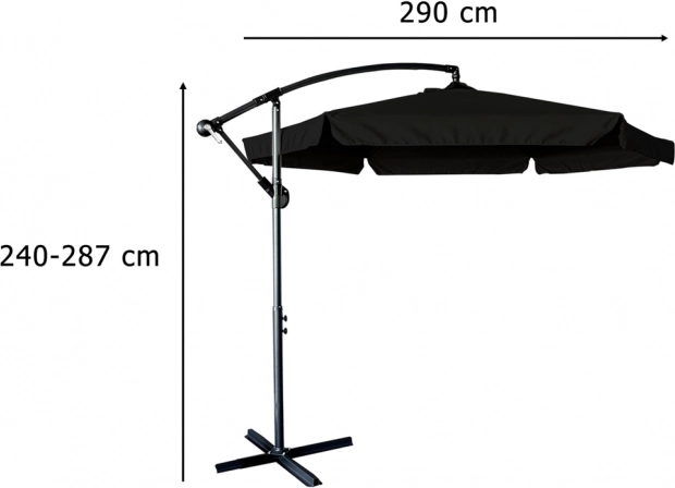 Velký zahradní skládací slunečník s výsuvným ramenem 290 cm černý