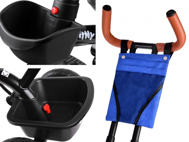 Dětská tříkolka Tiny Bike 3v1 s otočnou sedačkou a stříškou – Modrá