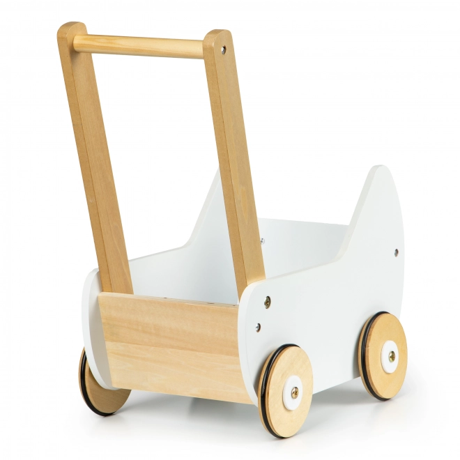 ECOTOYS Dřevěný vozík pro panenky bílý