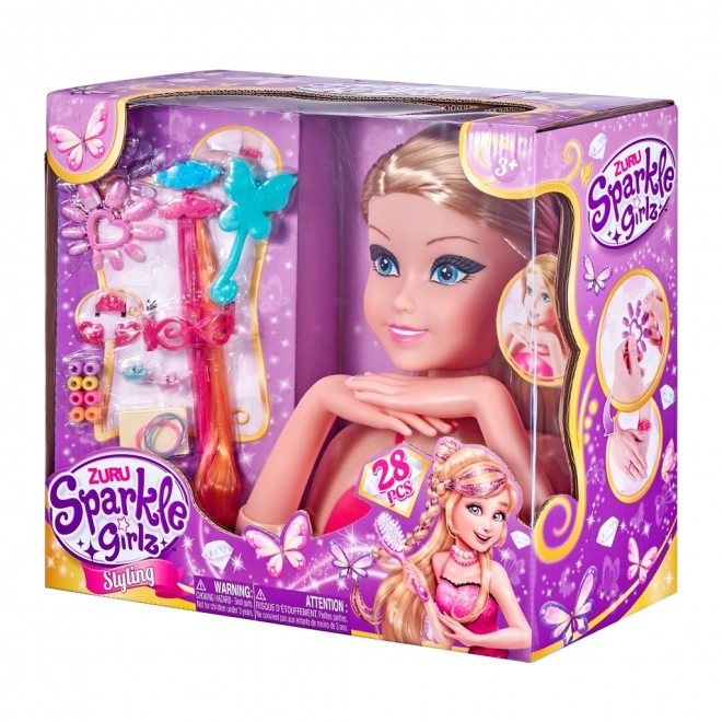 Česací hlava Sparkle Girlz s doplňky