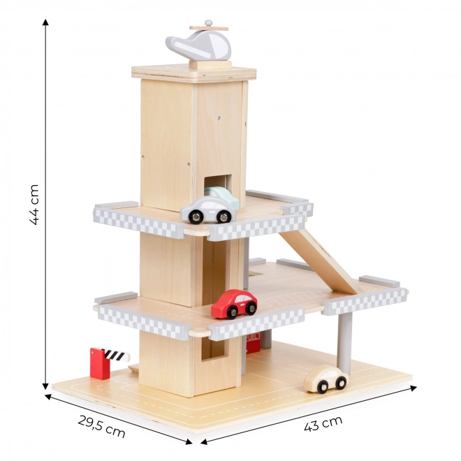 ECOTOYS Velká dřevěná garáž s výtahem a autíčky