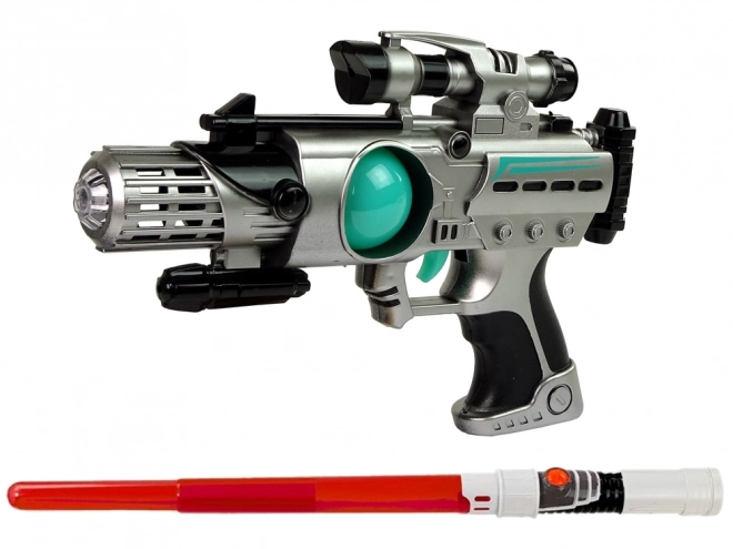 Sada vesmírných zbraní Space Guardian s laserovou pistolí a mečem