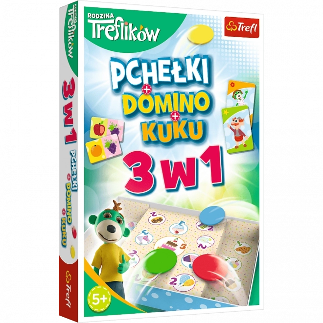 hra 3 v 1 domino, blechy a kuku – rodina TREFLÍKŮ
