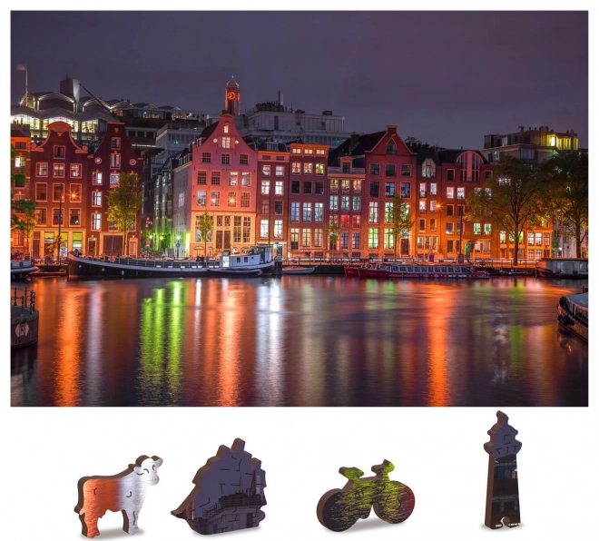 Dřevěné puzzle Noční Amsterdam