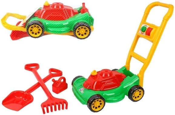 Dětská plastová sekačka na trávu s doplňky
