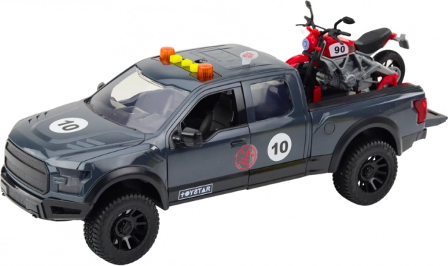 Pickup a motorka se světly a zvuky šedá 1:12 hračka