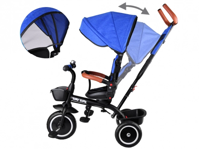 Dětská tříkolka Tiny Bike 3v1 s otočnou sedačkou a stříškou – Modrá