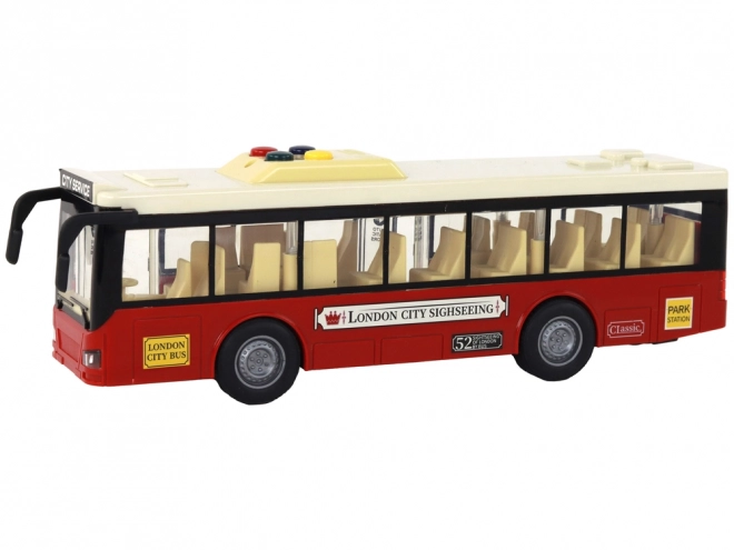 Červený městský autobus na baterie se světly a zvuky 1:16