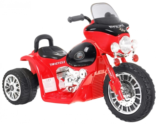 Dětská motorka baterie Chopper + 3 kola + zvuky + LED světla – Červená