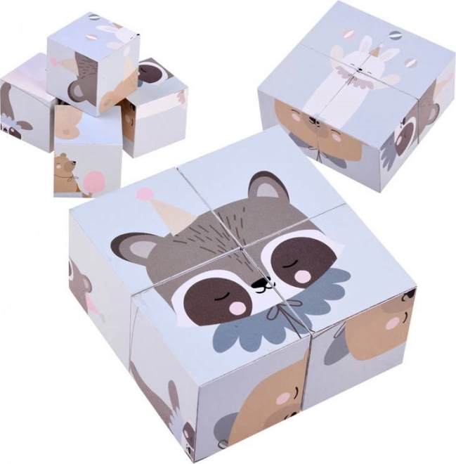 Dřevěné puzzle kostky se zvířátky