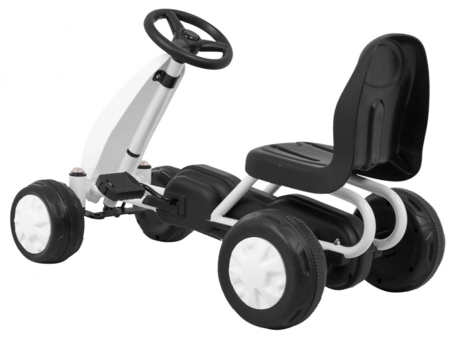 První šlapací motokára + Řetězový pohon + Gumová kola – Bílá