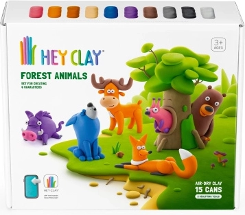 Modelína hey clay – lesní zvířátka, 15 kelímků, samoschnoucí hmota 3+