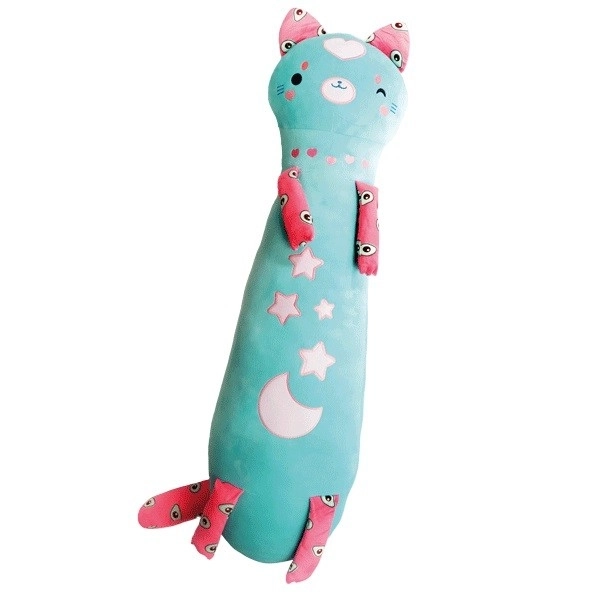 Maskot Momomi svítící ve tmě tyrkysová kočka 60 cm