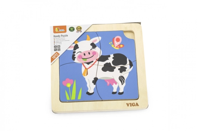 Dřevěné puzzle 4 dílky - kráva
