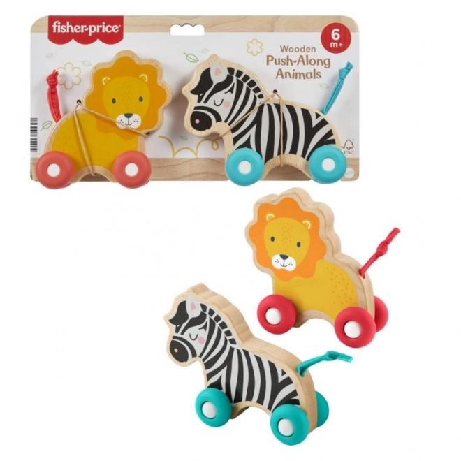 Dřevěná postrkovací zvířátka Lev a Zebra od Fisher-Price