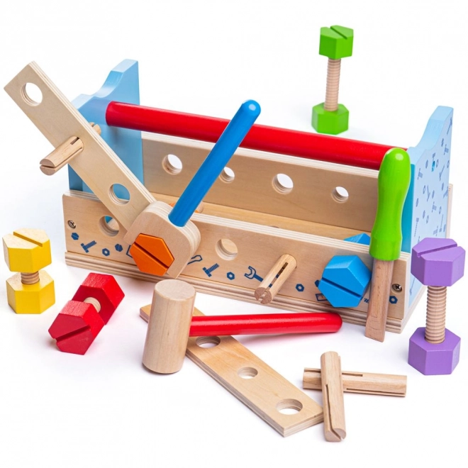 Dřevěný ponk a přepravka na nářadí 2v1 Bigjigs Toys