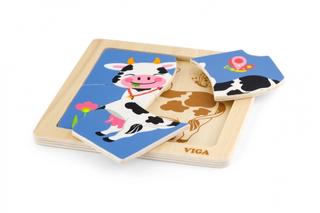 Dřevěné puzzle 4 dílky - kráva