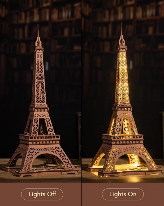 RoboTime 3D Dřevěné puzzle Rolife Noc Eiffelovy věže svítící