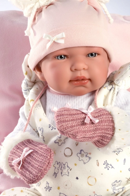 Llorens 84458 NEW BORN - realistická panenka miminko se zvuky a měkkým látkovým tělem - 44 cm