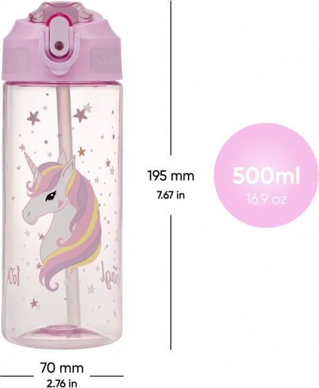 Tritanová láhev na pití s brčkem Rainbow Unicorn 500 ml