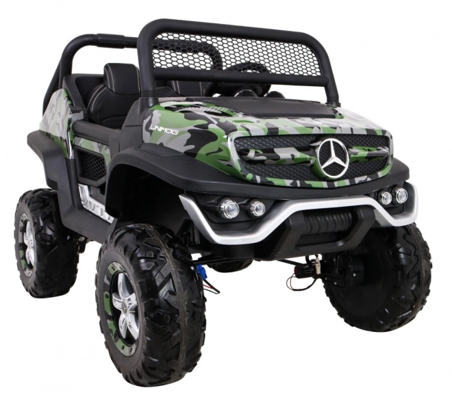 Mercedes Benz Unimog pro děti barva Moro + 4x4 + dálkové ovládání + nosič zavazadel + startování zdarma + rádio MP3 + LED dioda