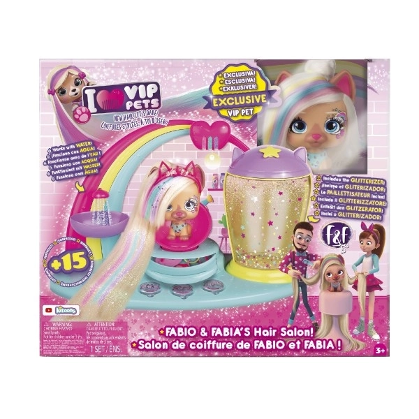 Kadeřnický salón VIP pro mazlíčky Fábio a Fábia! plast se zvířátkem s doplňky v krabici 37x32x14cm