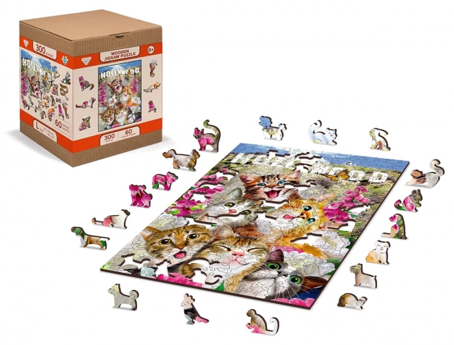 Dřevěné puzzle Koťata v Hollywoodu 2v1, 75 dílků