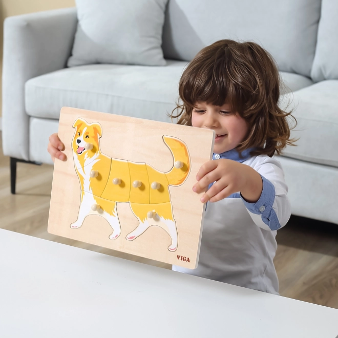 Sada dřevěných puzzlí 12 zvířátek Montessori se stojanem Viga