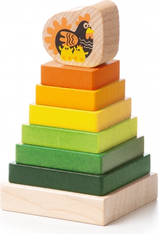 Dřevěná barevná pyramida se slepičkou CUBIKA – 8 dílů
