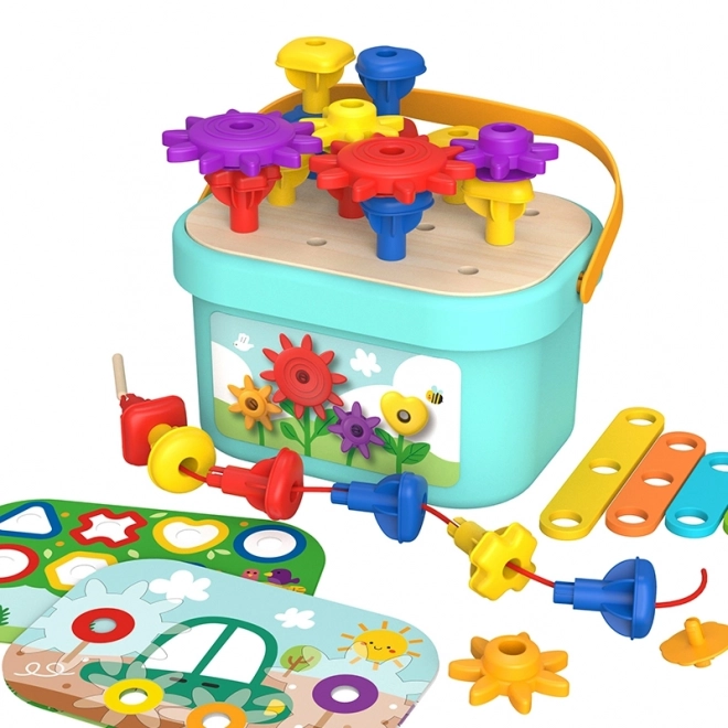 Montessori úložný box s kolíky a návlékačkou Tooky Toy