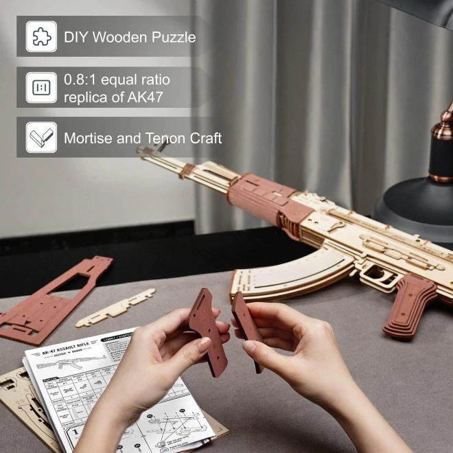 RoboTime 3D Dřevěné mechanické puzzle Útočná puška AK-47